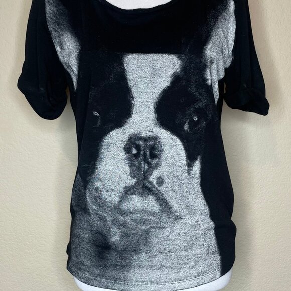 H&M Divided Black Boston Terrier Dog Face Graphic Tee Viscose Shirt Small - Picture 2 of 8